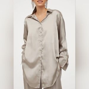 H&M Taupe Satin Relaxed Fit Shirt XL
